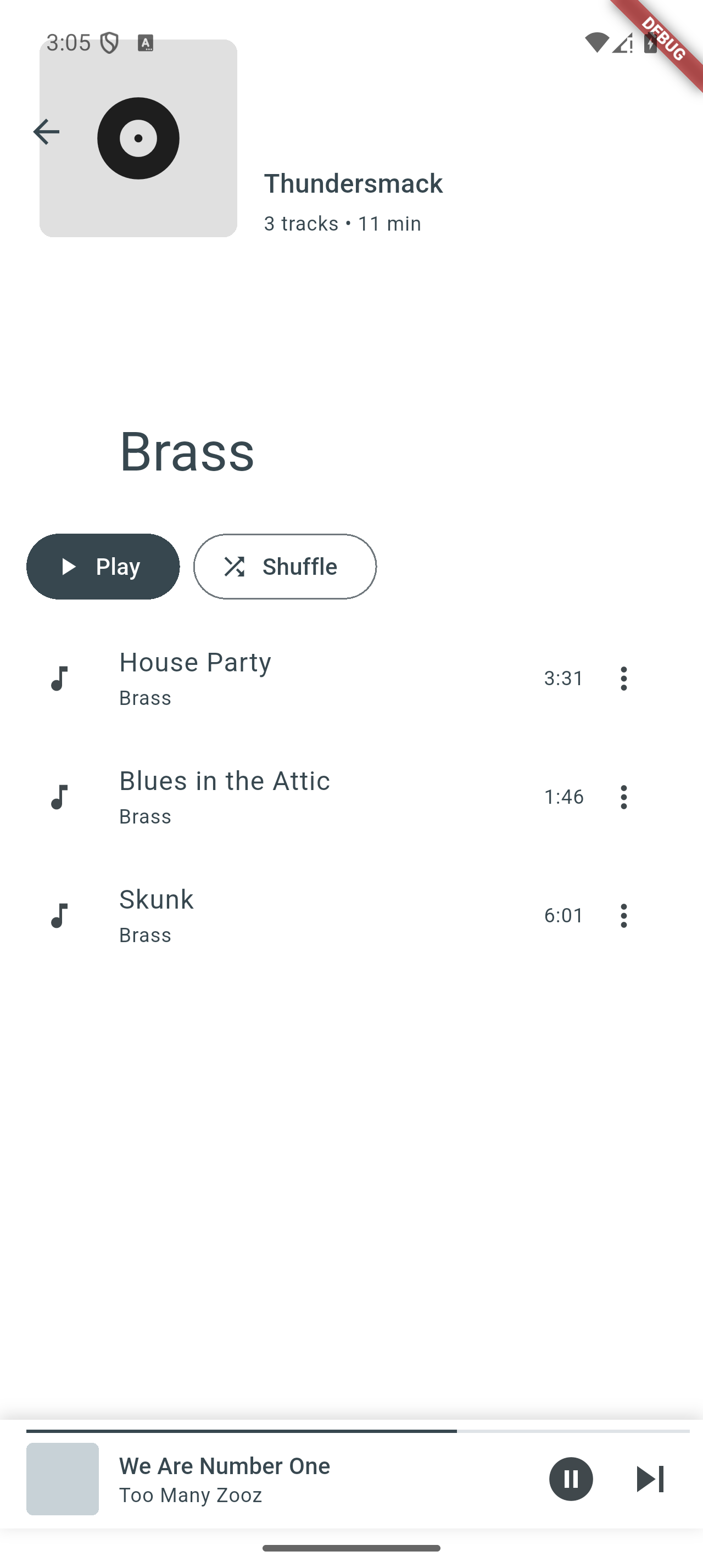 Album detail with Play and Shuffle