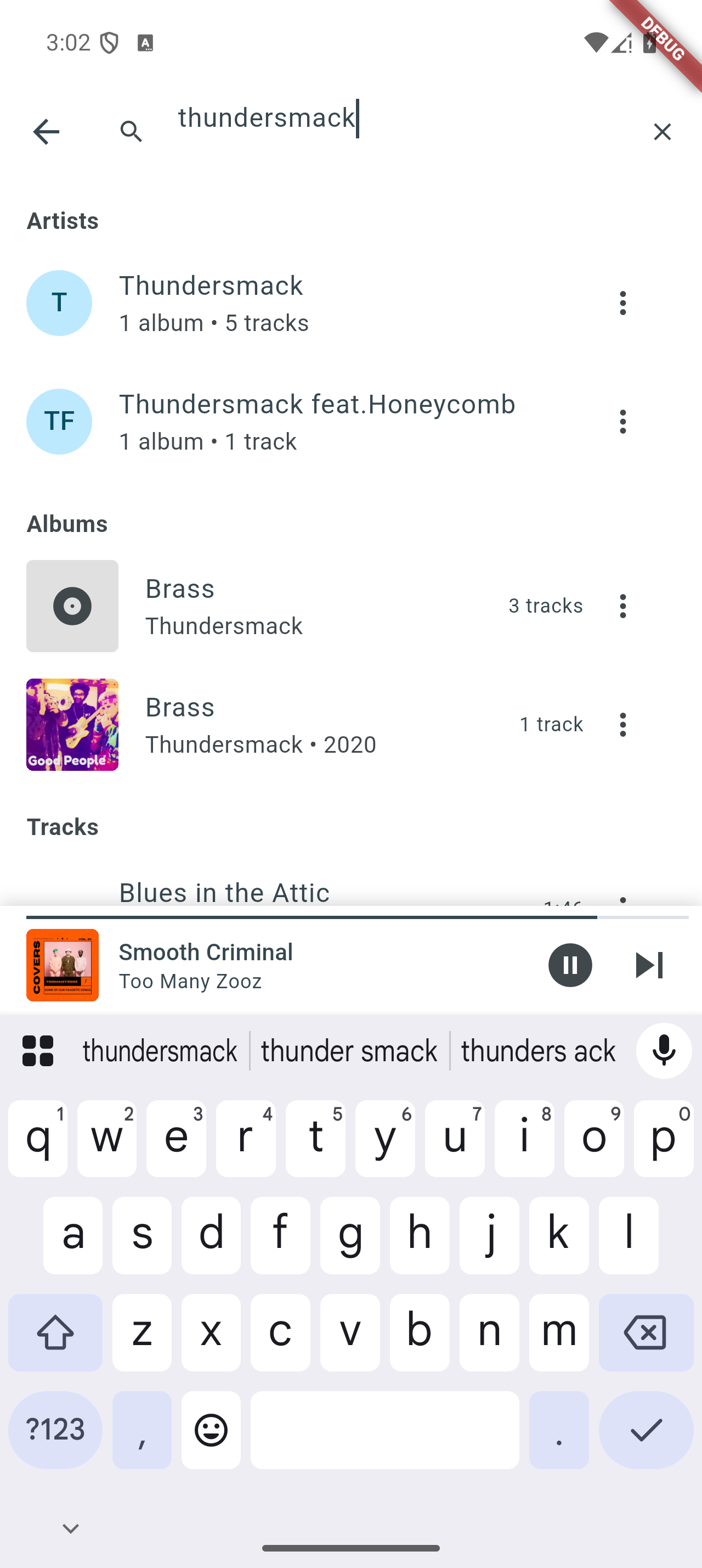 Search across artists, albums and tracks